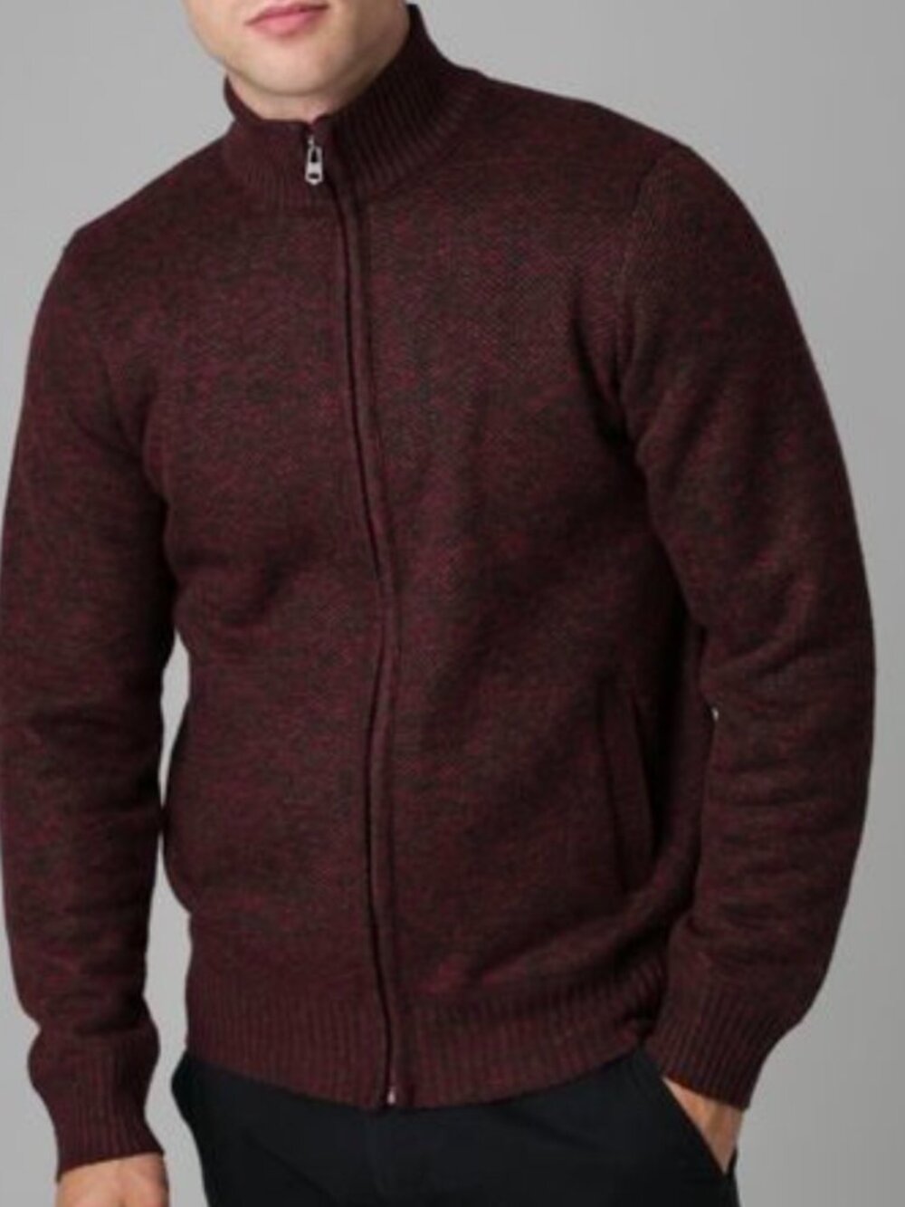 Kensington Burgundy Knit Zip Sweater Men’s Fleece Lined Jacket Great Holiday